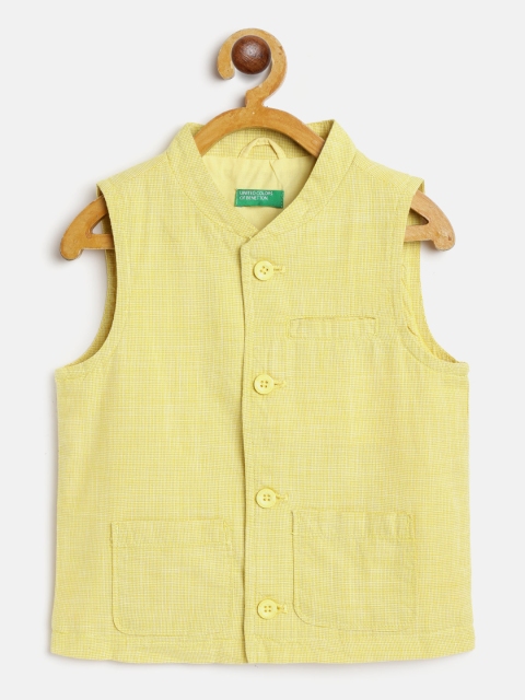 United Colors of Benetton Boys Yellow Micro Checks Nehru Jacket
