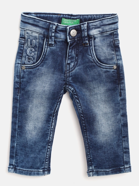 United Colors of Benetton Boys Blue Straight Fit Mid-Rise Clean Look Stretchable Jeans