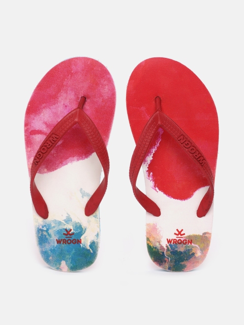 WROGN Men Red & White Printed Thong Flip-Flops