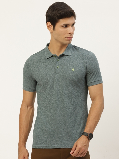 United Colors of Benetton Men Green Polo Collar T-shirt