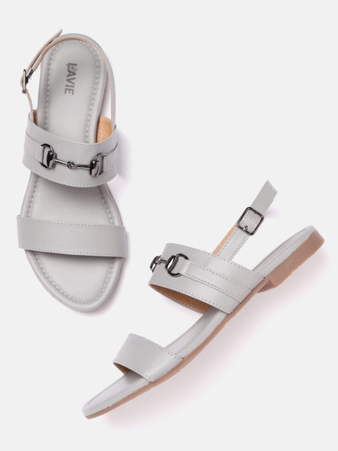Lavie Women Grey Horsebit Embellished Open Toe Flats