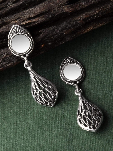 Rubans Silver-Toned & Black Contemporary Drop Earrings