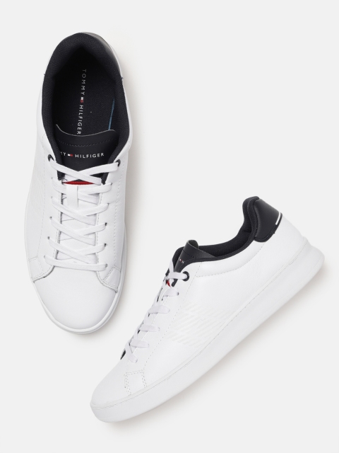 Tommy Hilfiger Men White Solid Leather Sneakers