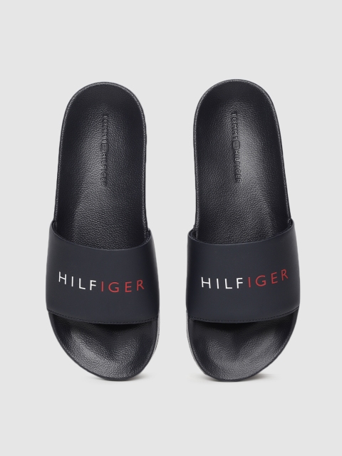 Tommy Hilfiger Men Navy Blue & White Printed Sliders
