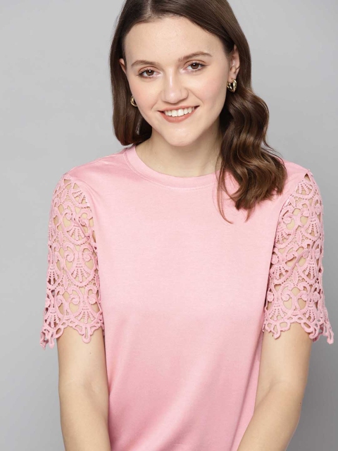 Mast & Harbour Pink Top With Crotcheted Sleeves