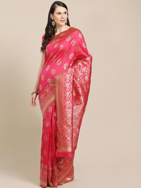 SHOPGARB Pink & Golden Woven Design Banarasi Saree