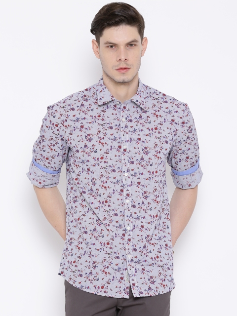 Blackberrys Blue Floral Print Slim Casual Shirt