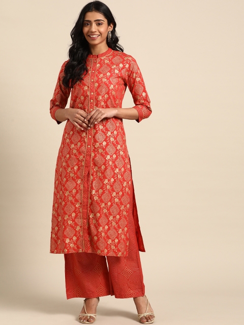 DIVA WALK Women Rust Orange & Golden Printed Pure Cotton Straight Kurta with Palazzos
DIVA WALK Women Rust Orange & Golden Printed Pure Cotton Straight Kurta with Palazzos