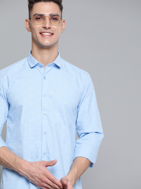 Mast & Harbour Men Blue Opaque typography Print Casual Shirt