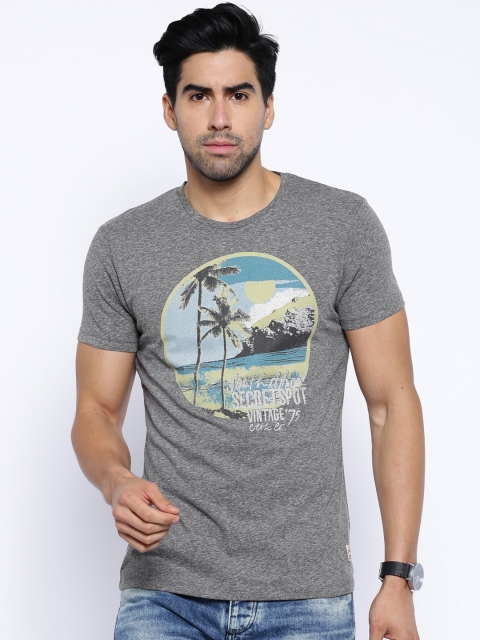 Jack & Jones Grey Melange Printed T-shirt