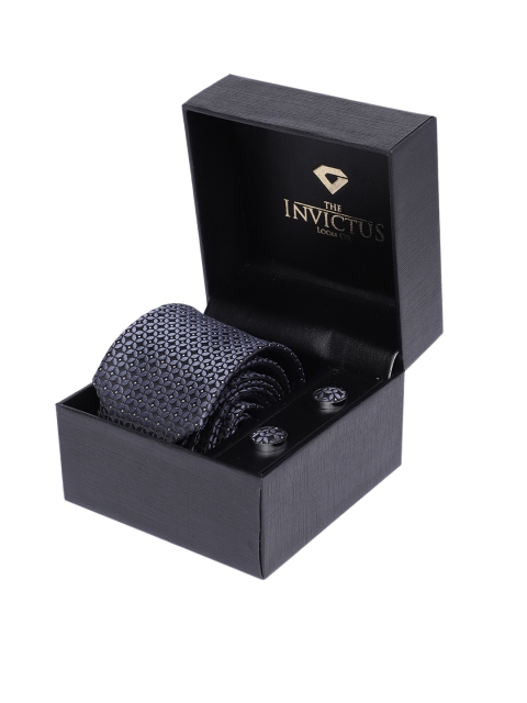 INVICTUS Men Set of Tie & Cufflinks, Navy blue
