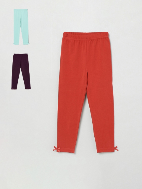 max Girls Pack of 3 Solid Leggings, Red