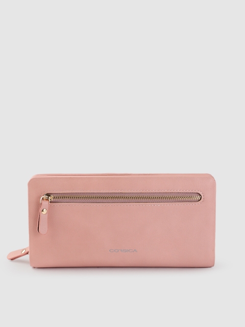 CORSICA Women Peach-Coloured Solid Zip Around Wallet with SIM Card Holder