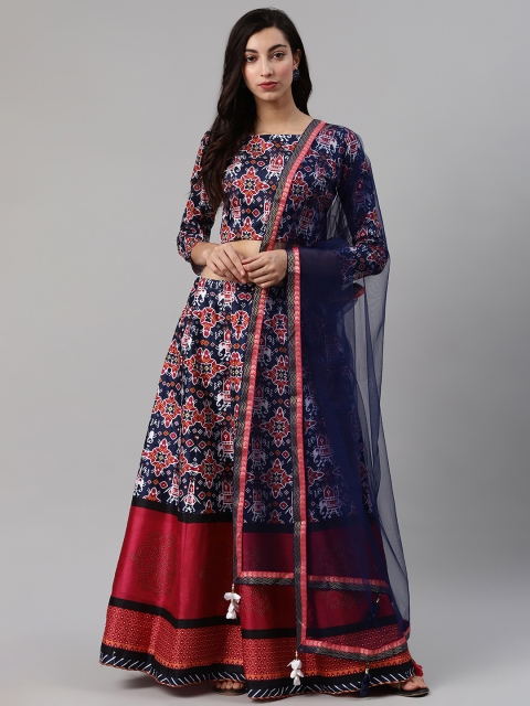 SHUBHKALA Navy Blue & Red Printed Semi-Stitched Lehenga & Unstitched Blouse with Dupatta
SHUBHKALA Navy Blue & Red Printed Semi-Stitched Lehenga & Unstitched Blouse with Dupatta