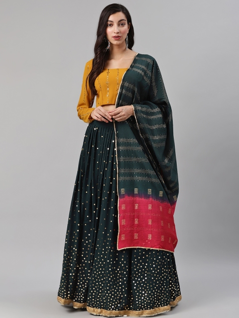 SHUBHKALA Green & Mustard Yellow Embellished Semi-Stitched Lehenga & Blouse with Dupatta
SHUBHKALA Green & Mustard Yellow Embellished Semi-Stitched Lehenga & Blouse with Dupatta