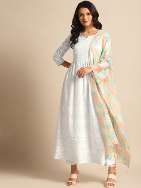 Prakrti Women White & Peach-Coloured Chikankari Embroidered Kurta with Trousers & Dupatta
Prakrti Women White & Peach-Coloured Chikankari Embroidered Kurta with Trousers & Dupatta