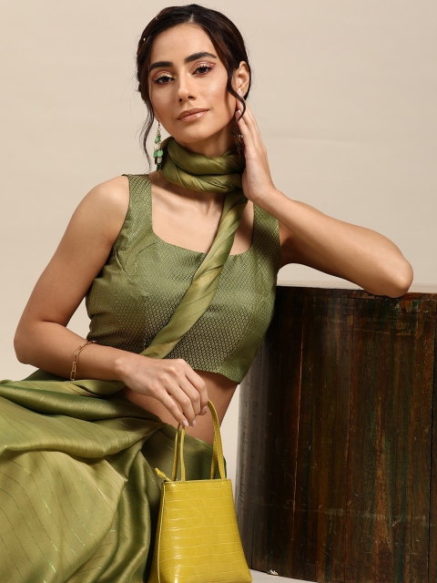 Tikhi Imli Green Solid Saree