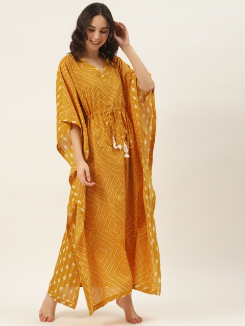 DREAMSS BY SHILPA SHETTY Mustard Yellow & Off-White Bandhani Print Kaftan Nightdress
DREAMSS BY SHILPA SHETTY Mustard Yellow & Off-White Bandhani Print Kaftan Nightdress
