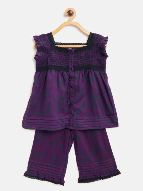 Cherry Crumble Girls Purple & Black Sustainable Night suit with Smocked & Crochet Detail
Cherry Crumble Girls Purple & Black Sustainable Night suit with Smocked & Crochet Detail