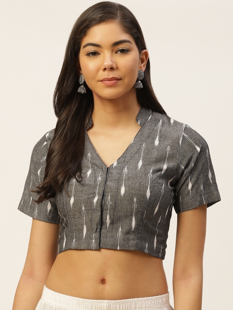 Molcha Women Charcoal Grey & Off- White Pure Cotton Handcrafted Ikat Woven Design Blouse
Molcha Women Charcoal Grey & Off- White Pure Cotton Handcrafted Ikat Woven Design Blouse