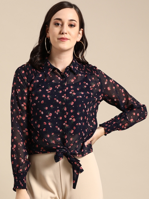 COVER STORY Navy Blue & Pink Floral Printed Puff Sleeves Smocked Detail Shirt Style Top
COVER STORY Navy Blue & Pink Floral Printed Puff Sleeves Smocked Detail Shirt Style Top
