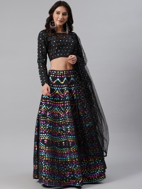 SHUBHKALA Black & Blue Foil Print Semi-Stitched Lehenga & Unstitched Blouse with Dupatta
SHUBHKALA Black & Blue Foil Print Semi-Stitched Lehenga & Unstitched Blouse with Dupatta