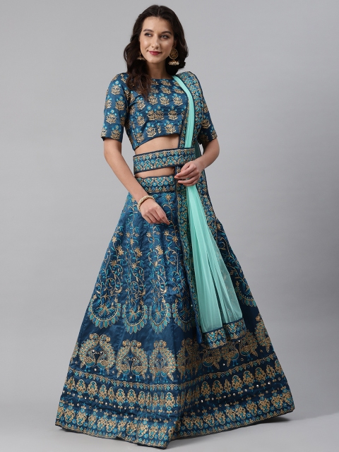 SHUBHKALA Blue & Golden Embroidered Semi-Stitched Lehenga & Unstitched Blouse with Dupatta
SHUBHKALA Blue & Golden Embroidered Semi-Stitched Lehenga & Unstitched Blouse with Dupatta