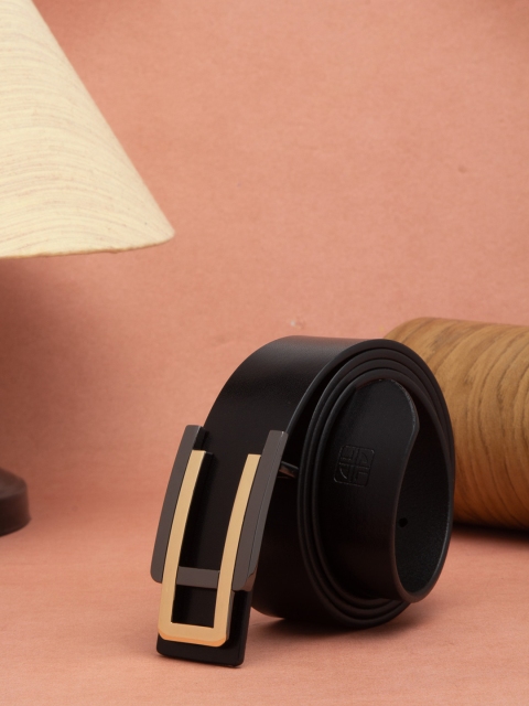 Carlton London Men Black Solid Leather Belt