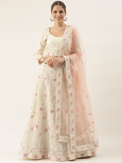 Soch Off White & Peach-Coloured Embroidered Thread Work Semi-Stitched Lehenga & Unstitched Blouse With
Soch Off White & Peach-Coloured Embroidered Thread Work Semi-Stitched Lehenga & Unstitched Blouse With