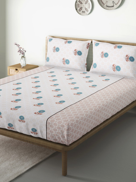 Aura White & Teal Blue Floral Print 144 TC 120 GSM Cotton Queen Bedsheet & 2 Pillow Covers
Aura White & Teal Blue Floral Print 144 TC 120 GSM Cotton Queen Bedsheet & 2 Pillow Covers
