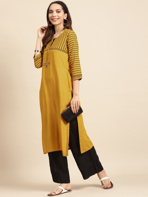 DIVA WALK Women Mustard Yellow & Black Chevron Printed Cotton Thread Work Handloom Kurta
DIVA WALK Women Mustard Yellow & Black Chevron Printed Cotton Thread Work Handloom Kurta