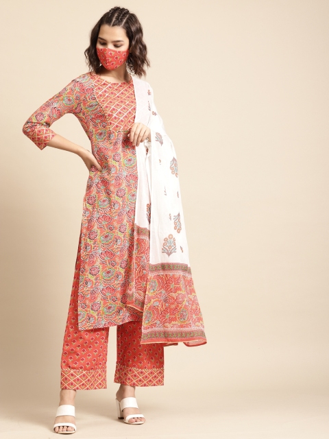RANGMAYEE Women Coral Orange & Green Printed Pure Cotton Kurta with Palazzos & Dupatta
RANGMAYEE Women Coral Orange & Green Printed Pure Cotton Kurta with Palazzos & Dupatta