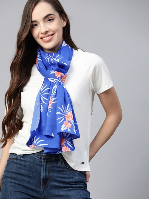 Mast & Harbour Women Blue & Coral Printed Scarf