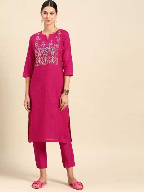 Anouk Women Pink Floral Yoke Design Regular Thread Work Pure Cotton Kurta with Trousers
Anouk Women Pink Floral Yoke Design Regular Thread Work Pure Cotton Kurta with Trousers