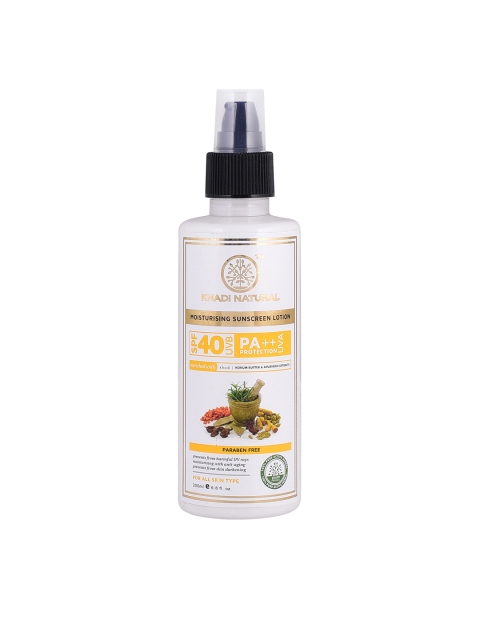 Khadi Natural Unisex Moisturising SPF 40 UVB PA++ UVA Sunscreen Lotion, 200 ml, White
Khadi Natural Unisex Moisturising SPF 40 UVB PA++ UVA Sunscreen Lotion, 200 ml, White
