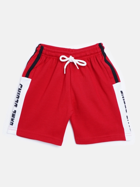 GAME BEGINS Boys Red & White Cotton Solid Regular Fit Shorts
