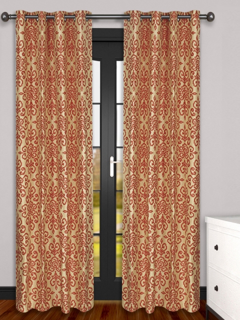 S9home by Seasons Gold-Toned & Orange Patterned Long Door Curtains