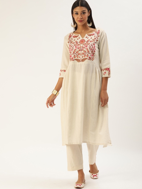 Touch Trends Off White & Pink Floral Embroidered V-Neck Thread Work Pure Cotton Kurti
Touch Trends Off White & Pink Floral Embroidered V-Neck Thread Work Pure Cotton Kurti