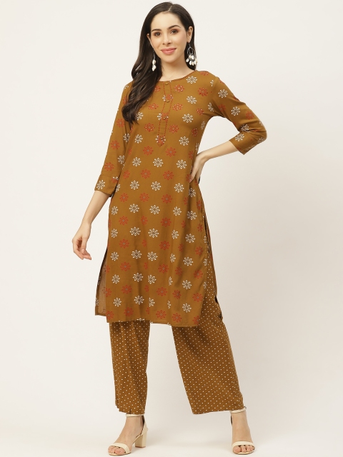 FASHOR Women Mustard Brown & White Ethnic Motifs Printed Sequinned Kurta with Palazzos
FASHOR Women Mustard Brown & White Ethnic Motifs Printed Sequinned Kurta with Palazzos
