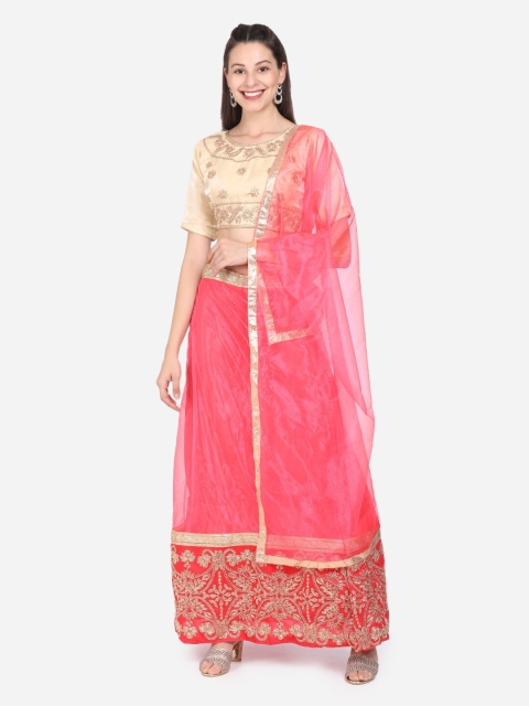 SAADHVI Pink & Cream-Coloured Embroidered Semi-Stitched Lehenga & Unstitched Blouse with Dupatta
SAADHVI Pink & Cream-Coloured Embroidered Semi-Stitched Lehenga & Unstitched Blouse with Dupatta