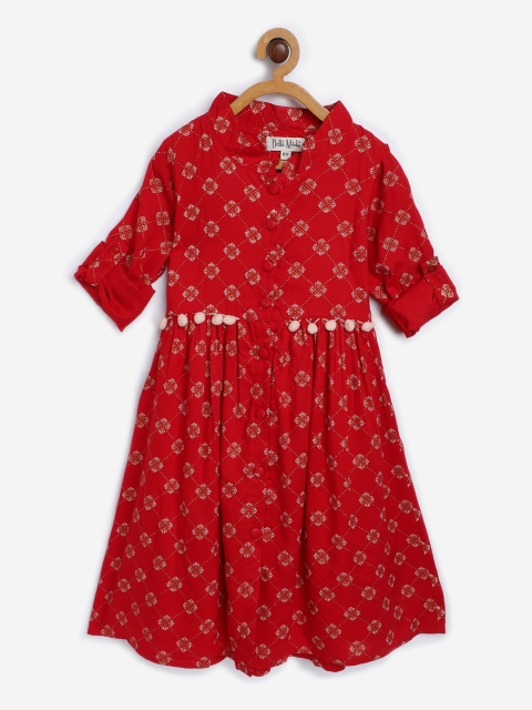 Bella Moda Girls Red & Gold Ethnic Motifs Print Shirt Dress with Tie-Up & Pom-Pom Detail
Bella Moda Girls Red & Gold Ethnic Motifs Print Shirt Dress with Tie-Up & Pom-Pom Detail