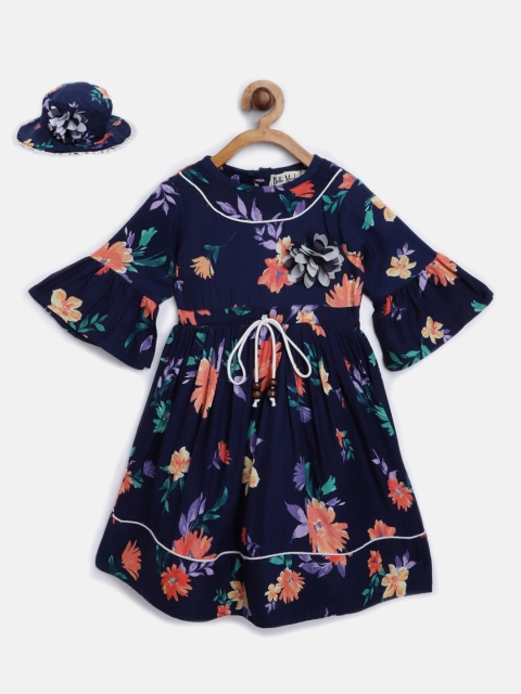 Bella Moda Girls Navy Blue & Orange Floral Print Tie-Up Fit & Flare Dress with Bucket Hat
Bella Moda Girls Navy Blue & Orange Floral Print Tie-Up Fit & Flare Dress with Bucket Hat