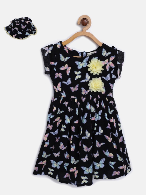 Bella Moda Girls Black & Blue Butterfly Print Tie-Up Fit & Flare Dress with Bucket Hat
Bella Moda Girls Black & Blue Butterfly Print Tie-Up Fit & Flare Dress with Bucket Hat