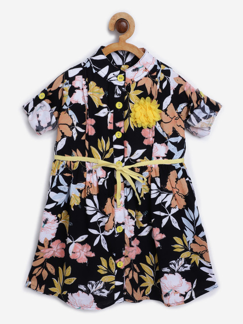 Bella Moda Girls Black & Mustard Yellow Floral Shirt Dress with Tie-Ups & Applique Detail
Bella Moda Girls Black & Mustard Yellow Floral Shirt Dress with Tie-Ups & Applique Detail