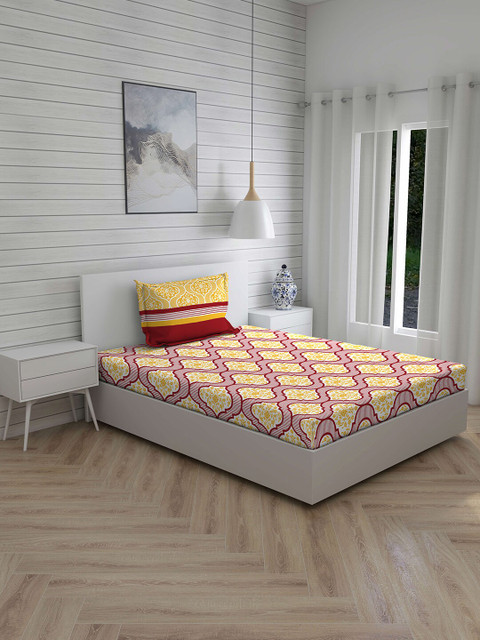 Layers White & Red Ethnic Motifs 104 TC Cotton 1 Single Bedsheet with 1 Pillow Covers 
Layers White & Red Ethnic Motifs 104 TC Cotton 1 Single Bedsheet with 1 Pillow Covers