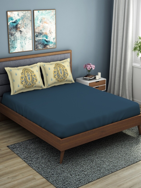 SPACES Navy Blue & Cream-Coloured Ethnic Motifs 144 TC Cotton 1 King Bedsheet with 2 Pillow Covers
SPACES Navy Blue & Cream-Coloured Ethnic Motifs 144 TC Cotton 1 King Bedsheet with 2 Pillow Covers