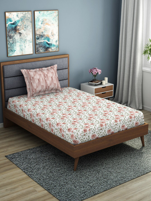 SPACES White & Peach-Coloured Floral 144 TC Cotton 1 Single Bedsheet with 1 Pillow Covers
SPACES White & Peach-Coloured Floral 144 TC Cotton 1 Single Bedsheet with 1 Pillow Covers