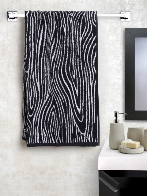 BOMBAY DYEING Black Patterned Cotton 525 GSM Bath Towel