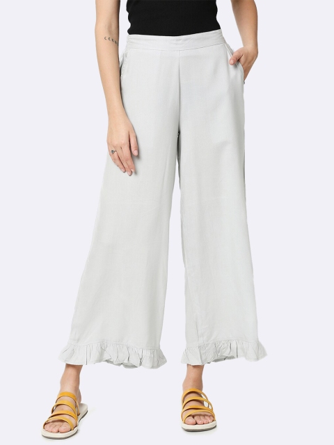 Bewakoof Women Grey Hem Design Wide Leg Palazzos
