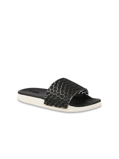 Shoetopia Girls Black Self Design Sliders